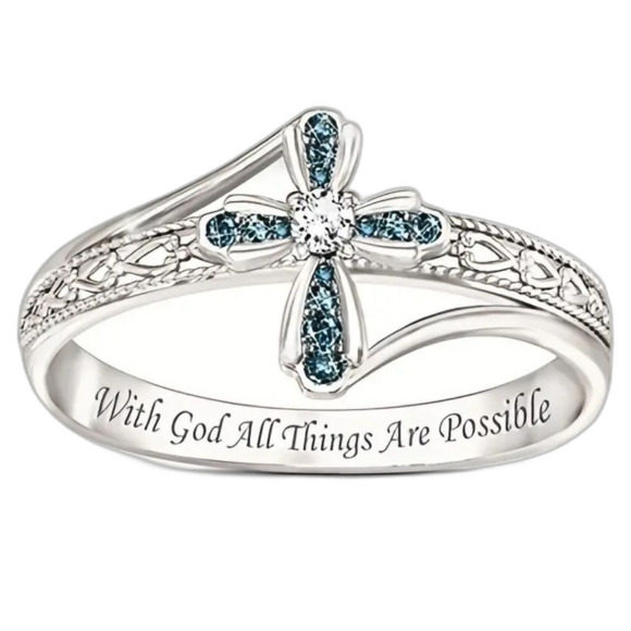 Engraved RELIGIOUS RING SILVER "With God All Things Are Possible" NEW SIZE 7 - Picture 6 of 6